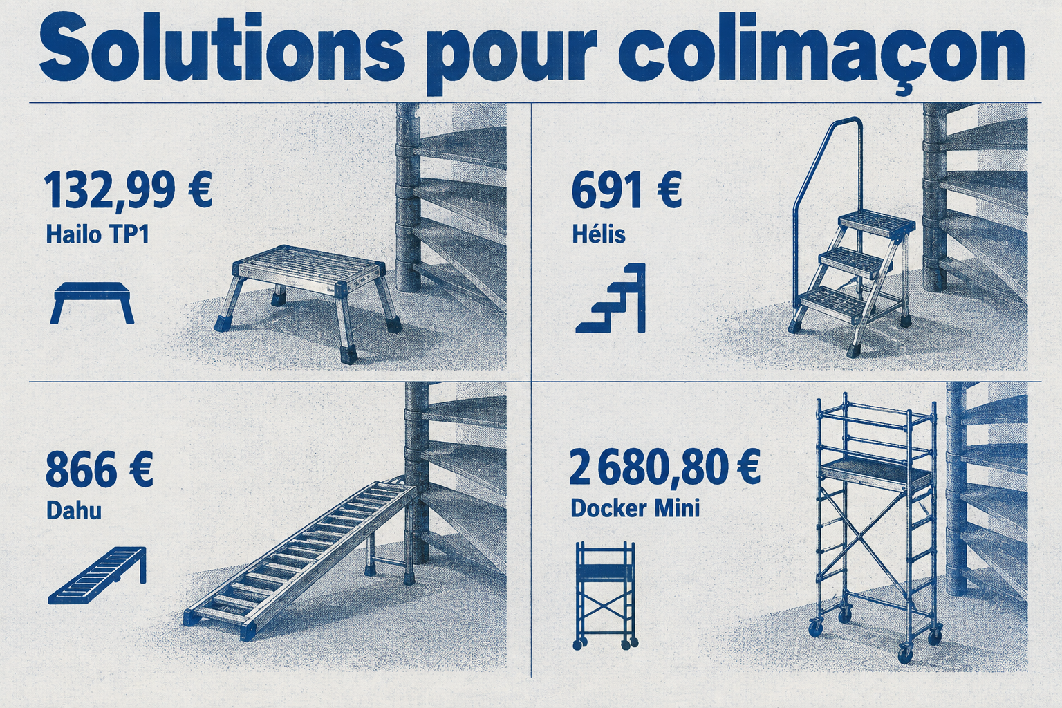 Quatre solutions pour escalier colimaçon, de 132,99 € à 2 680,80 €.
