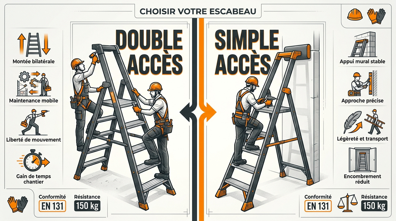 Comparaison technique entre escabeau double accès et simple face.
