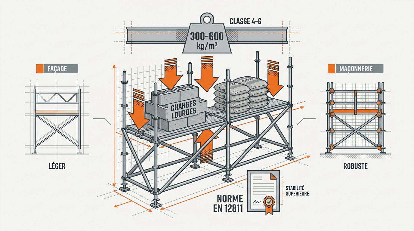 Infographie sur les classes de charges et normes des échafaudages de maçonnerie