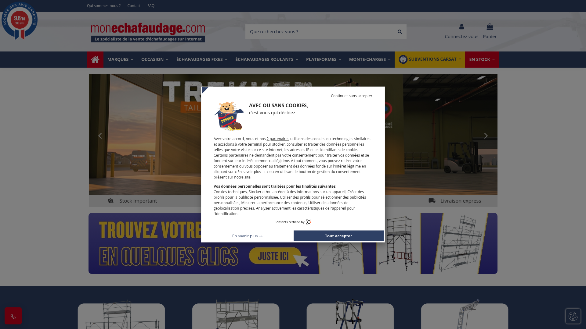 Page d'accueil du site MonEchafaudage.com