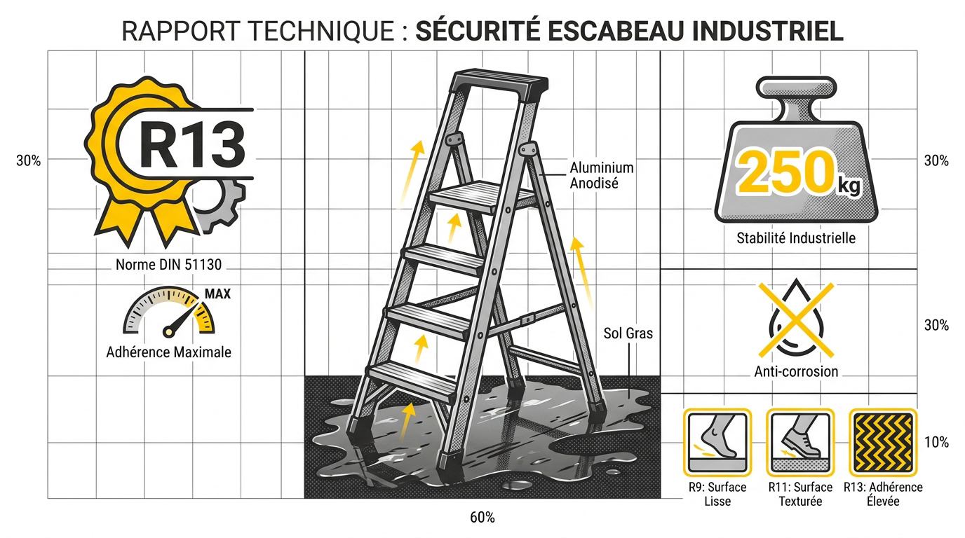 Rapport technique sur la sécurité d'un escabeau industriel en milieu glissant