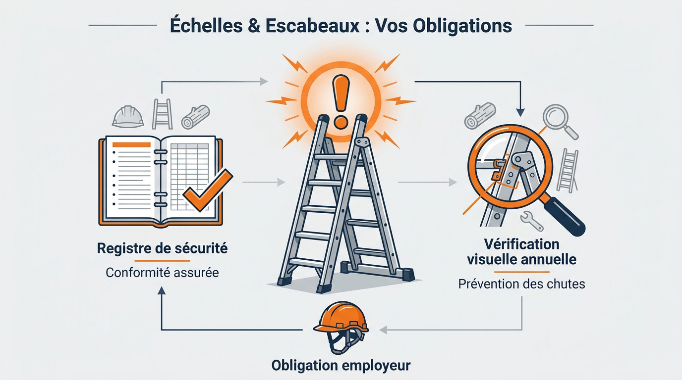 Inspection de sécurité d'un escabeau professionnel en entreprise